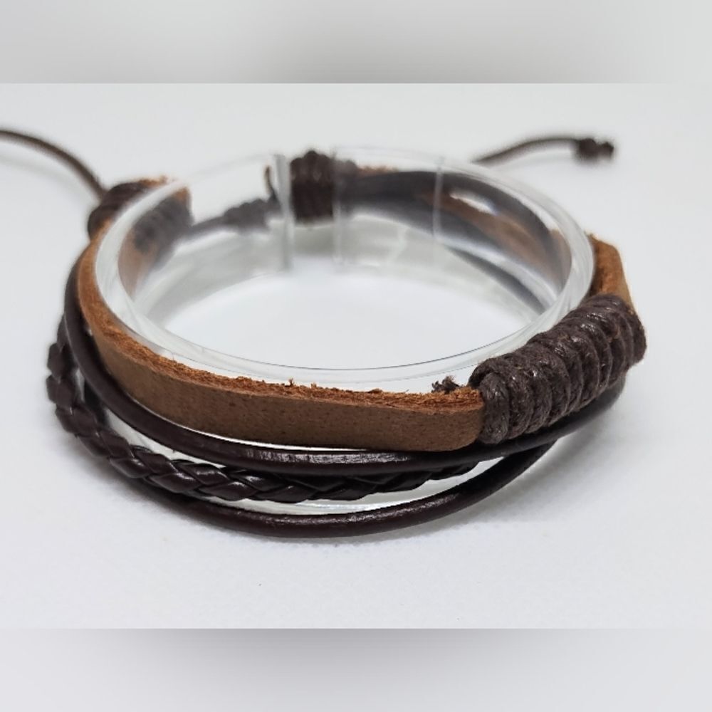 Men's bracelet leather layered brown new d101